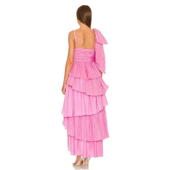 $795 LoveShackFancy Pink Raylene Tiered Pleated Bow High Low Maxi Dress 6 - Picture 12 of 16